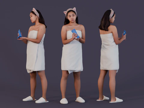 Morning Bliss - Kafa Bandı ve Cilt Bakım Şişesiyle Havlulu Kız 3D Model