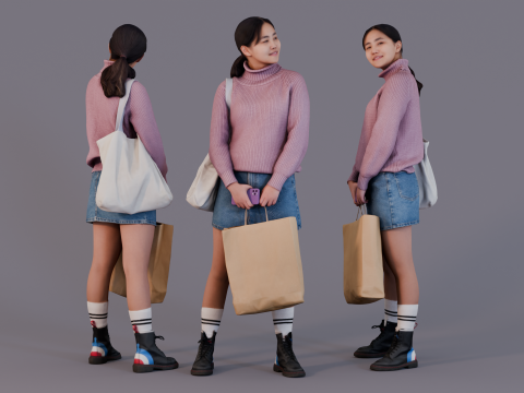 Shopping Break in Urban Casual Attire 3Dモデル