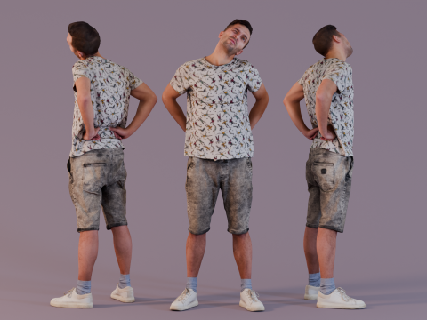 Casual Guy Stretching in Summer Outfit 3Dモデル