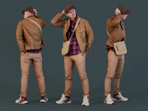Міське споглядання - людина в бежевому вбранні 3D Модель