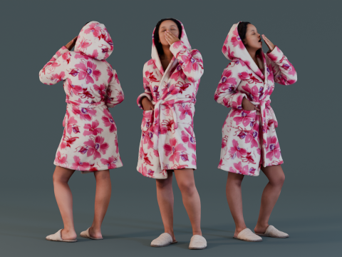 Yawn Moment - Cozy in Floral Bathrobe 3Dモデル