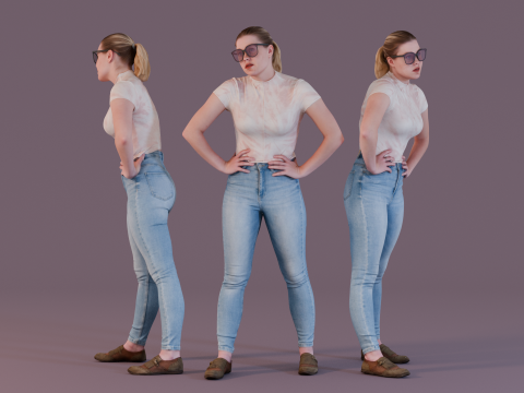 Confident Urban Style in Light Jeans 3D Model