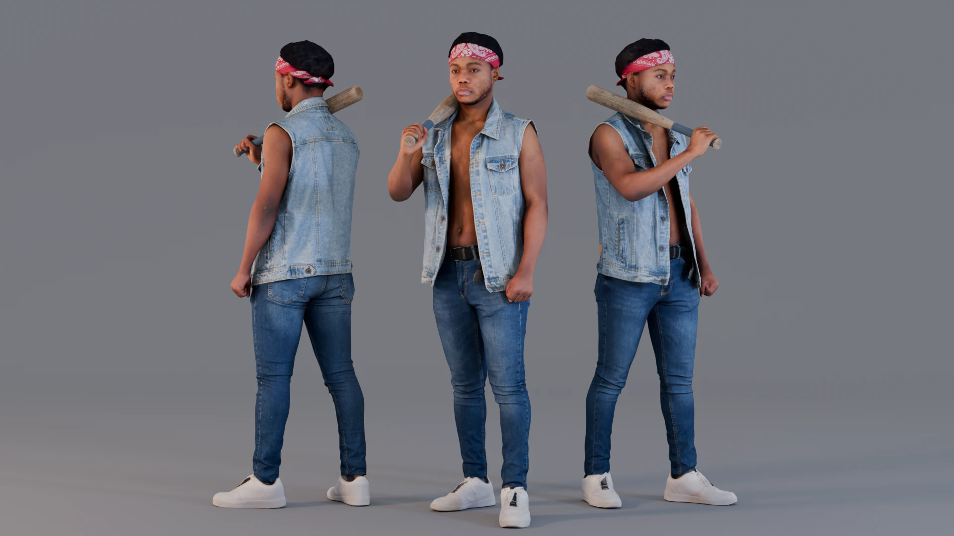 Urban Warrior - Denim Rebel with a Bat 3D Model .c4d .max .obj .3ds .fbx .stl .blend 