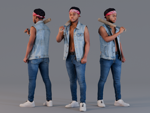 Urban Warrior - Denim Rebel with a Bat 3Dモデル