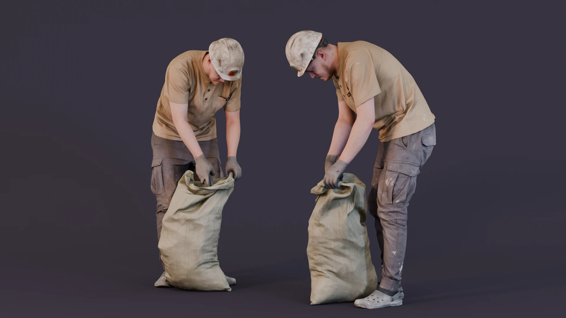 Worker Picking Up Garbage in a Bag 3D Model .c4d .max .obj .3ds .fbx .stl .blend 