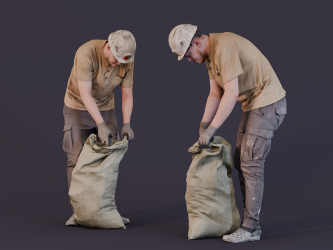 Worker Picking Up Garbage in a Bag 3Dモデル