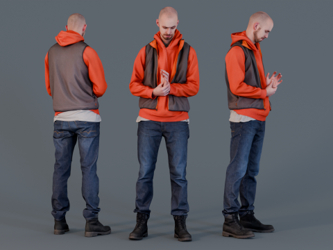 Tall Guy in Orange Hoodie 3D Model