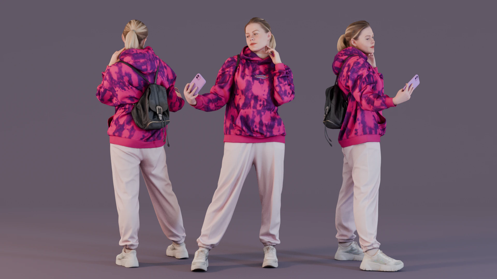 Casual Selfie Enthusiast in Pink Hoodie 3D Model .c4d .max .obj .3ds .fbx .stl .blend 