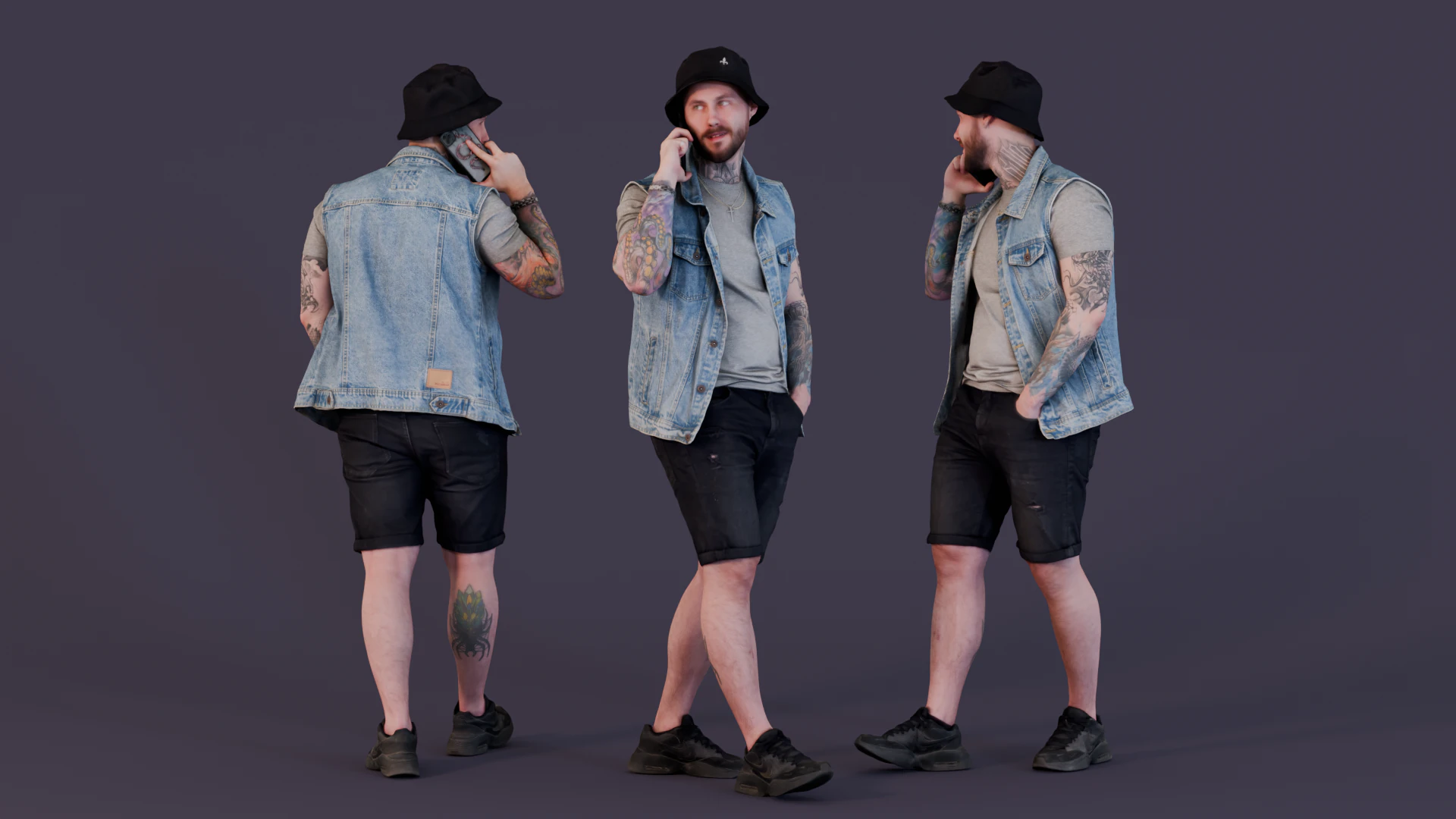 Dude Talking by Phone in Denim Vest 3D Model .c4d .max .obj .3ds .fbx .stl .blend 