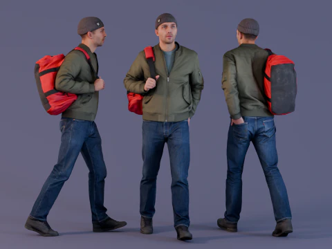 ワークアウト後にバックパックを背負って歩く 3Dモデル