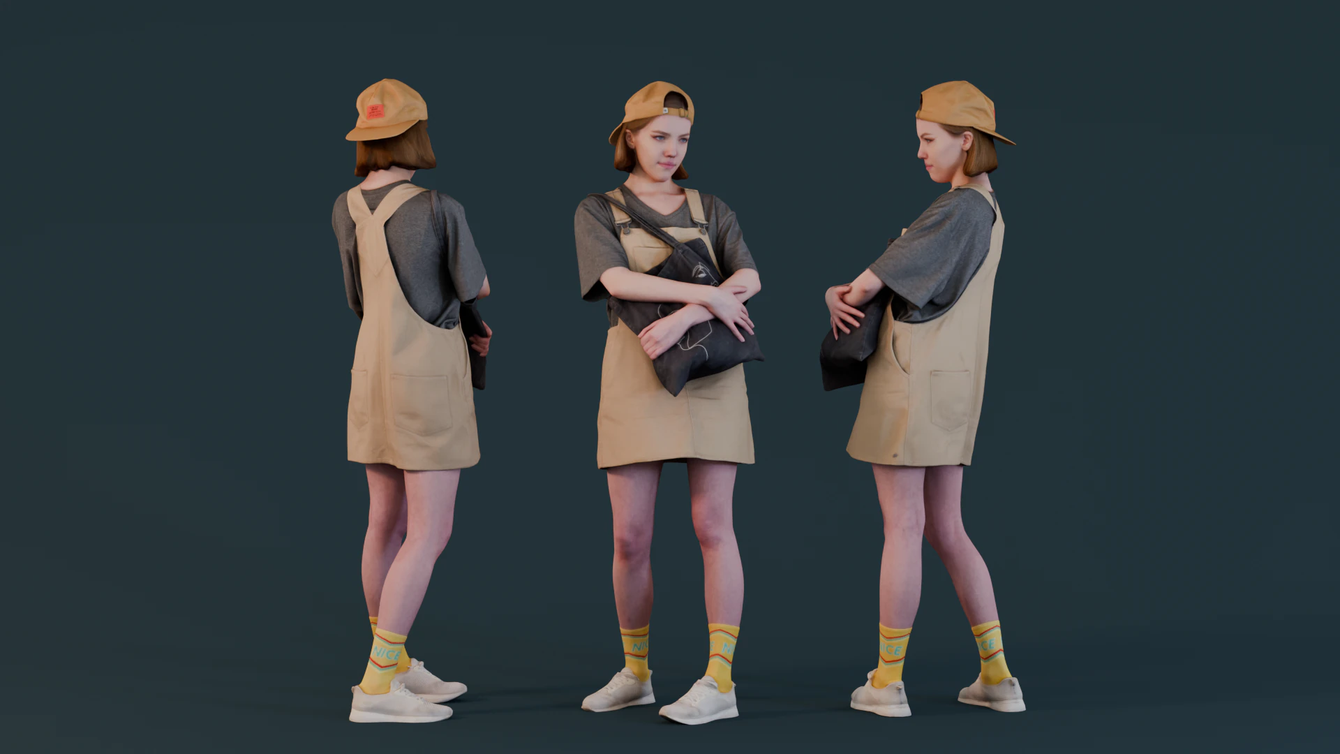 ジャンプスーツの女の子ドレスカジュアルなスタンス 3Dモデル .c4d .max .obj .3ds .fbx .stl .blend 