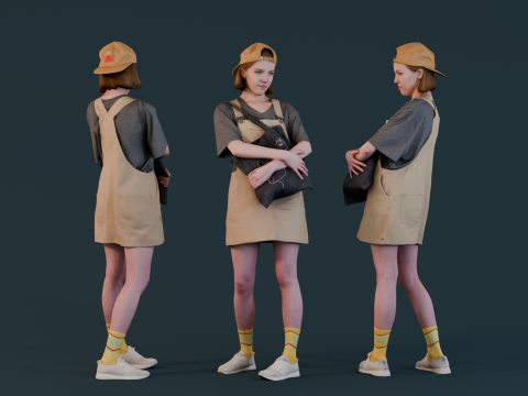 Girl in Jumpsuit Dress Casual Stance 3Dモデル