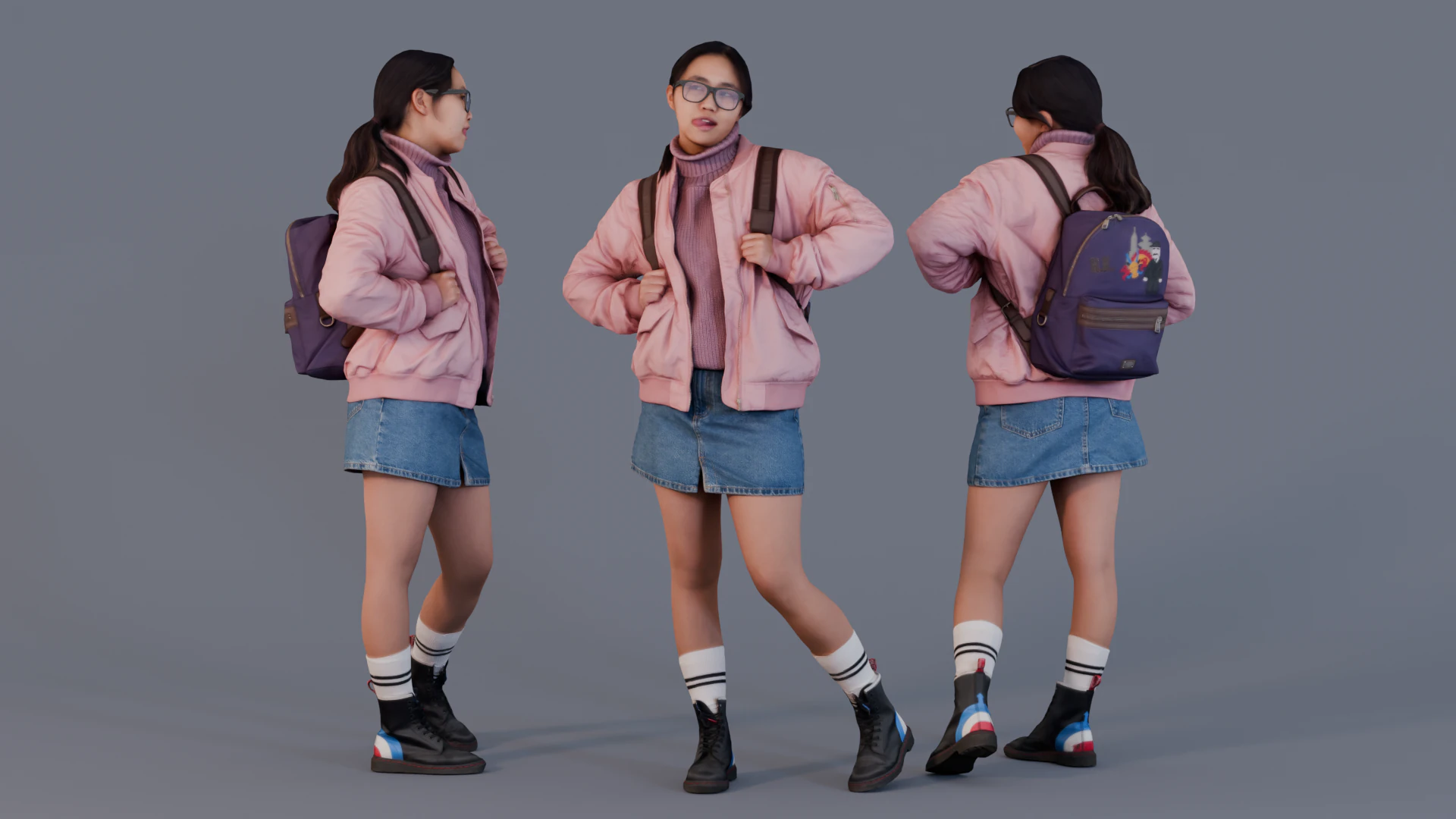 Stop This Baboonery - Casual School Style Girl in a Pink Jacket 3D Model .c4d .max .obj .3ds .fbx .stl .blend 