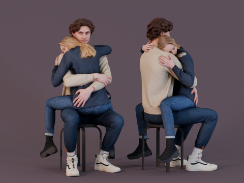 Tender Moment - Sitting Hug 3Dモデル