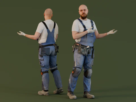 गंजा निर्माण मजदूर असमंजस में 3D मॉडल