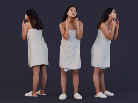 Bathroom Reflections - Woman in Towel with Contemplative Pose 3Dモデル