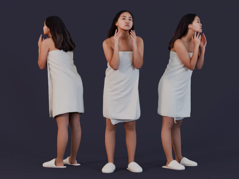 Łazienkowe refleksje - kobieta w ręczniku z pozą kontemplacyjną Model 3D