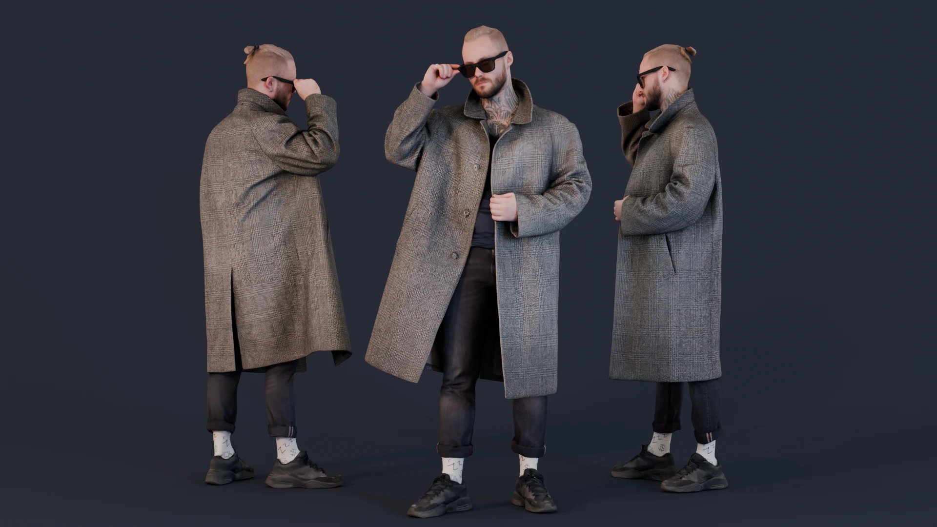 Bold Style in Gray Plaid Overcoat 3D Model .c4d .max .obj .3ds .fbx .stl .blend 