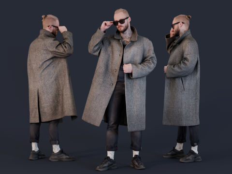 Bold Style in Gray Plaid Overcoat 3Dモデル
