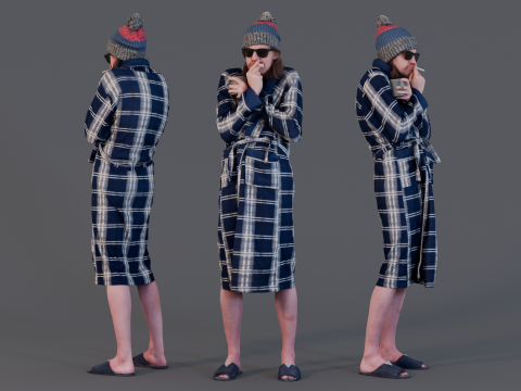 Morning Muse - The Unrecognized Genius in Robe and Beanie 3Dモデル