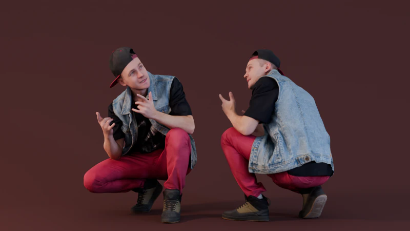 Squat street style con jeans e pantaloni rossi Modello 3D .c4d .max .obj .3ds .fbx .stl .blend 