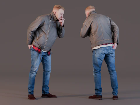 Homem bonito acende um cigarro Modelo 3D