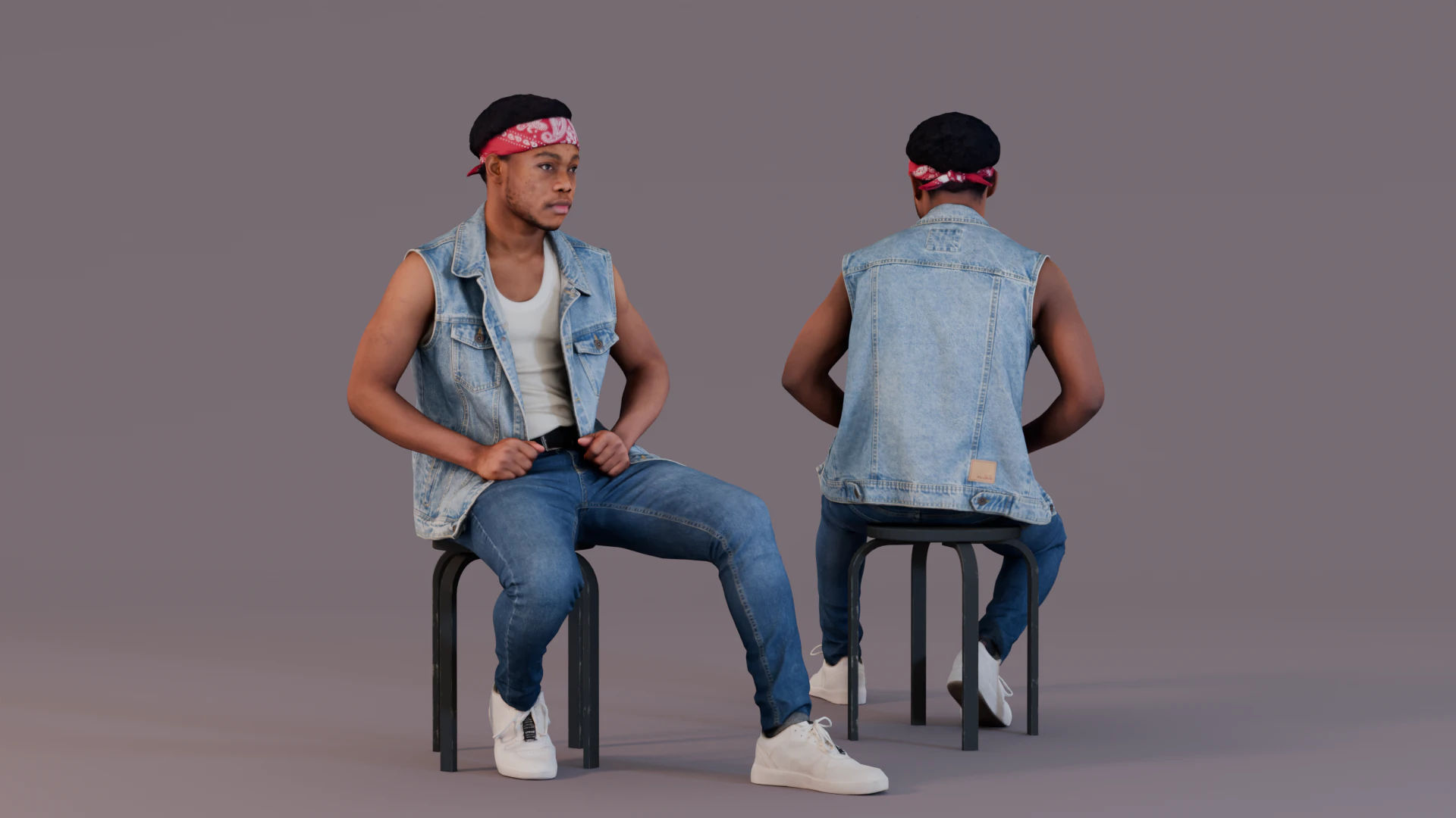 Sitting Man Bandana Clad Denim Rebel 3D Model .c4d .max .obj .3ds .fbx .stl .blend 
