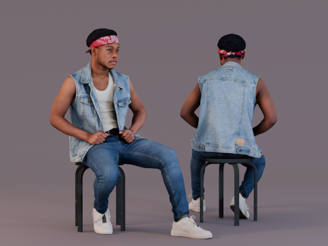 Sitting Man Bandana Clad Denim Rebel 3D Model