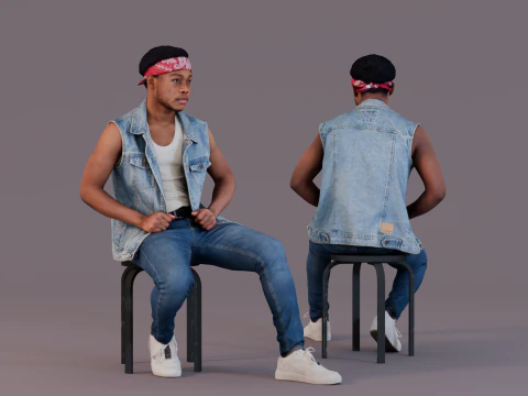 Zittende man in bandana geklede denim rebel 3D Model