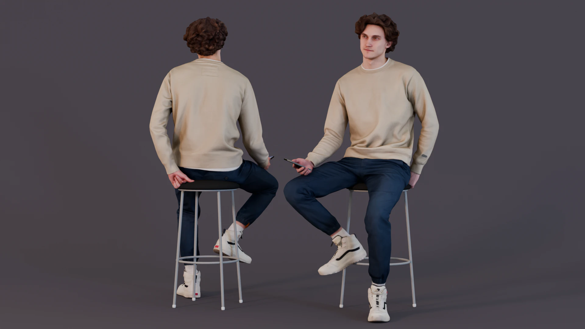 Observateur boucl&eacute; assis sur un tabouret de bar Modèle 3D .c4d .max .obj .3ds .fbx .stl .blend 