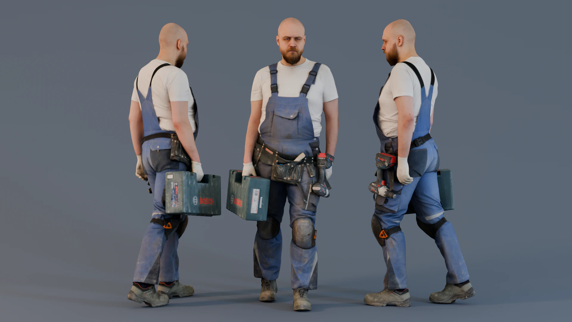 ツールケースを持つ決意の建設作業員 3Dモデル .c4d .max .obj .3ds .fbx .stl .blend 