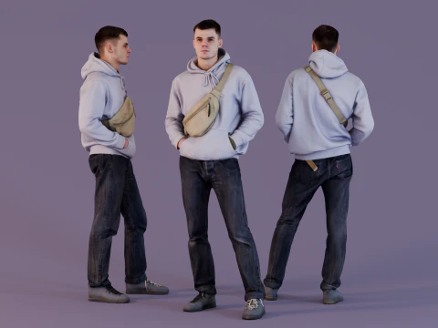 L&auml;ssiger Stil im fliederfarbenen Kapuzenpullover 3D Modell