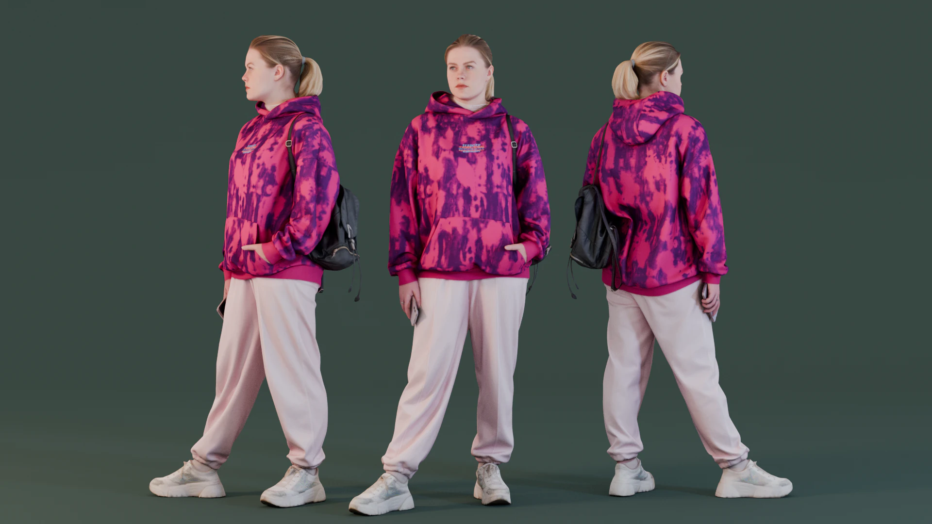 Urban Style Girl in Oversized Pink Hoodie 3D Model .c4d .max .obj .3ds .fbx .stl .blend 