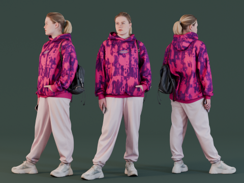 Urban Style Girl in Oversized Pink Hoodie 3D Model
