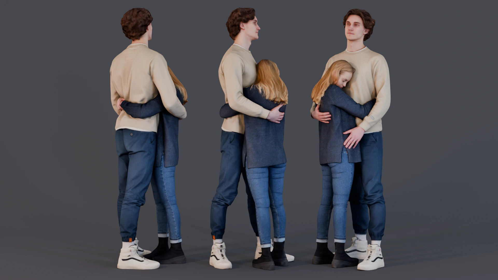 優しい抱擁 &ndash; 愛し合うカップルのスタンディングハグ 3Dモデル .c4d .max .obj .3ds .fbx .stl .blend 