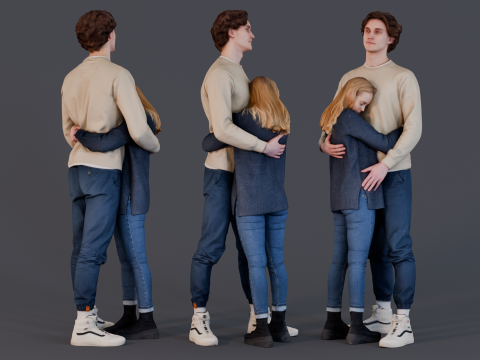Tender Embrace - Couple in Love Standing Hug 3Dモデル