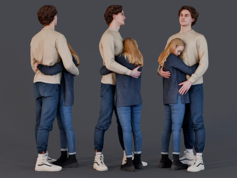 Нежные объятия - влюбленная пара стоит в объятиях 3D Модель
