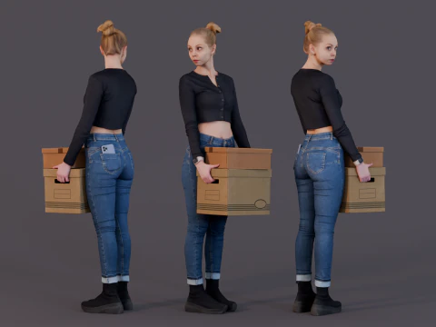 Stil sahibi Taşınma Günü - Kutulu Ofis Casual Kadını 3D Model