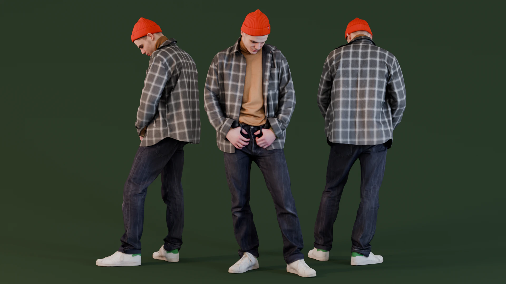 Effortless Street Style in Plaid and Beanie 3D Model .c4d .max .obj .3ds .fbx .stl .blend 