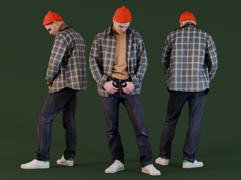 Effortless Street Style in Plaid and Beanie 3D Model