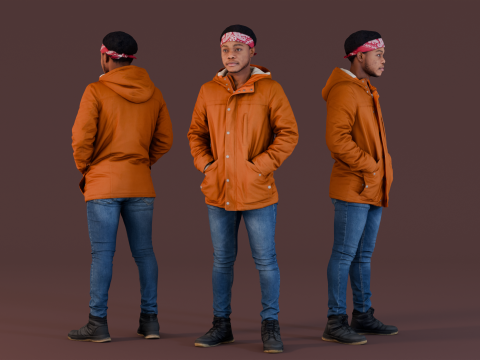 Casual Confidence in an Orange Jacket 3D 模型