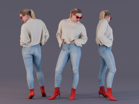Lots of compliments - Stylish Confidence in Red and Cream 3D 模型