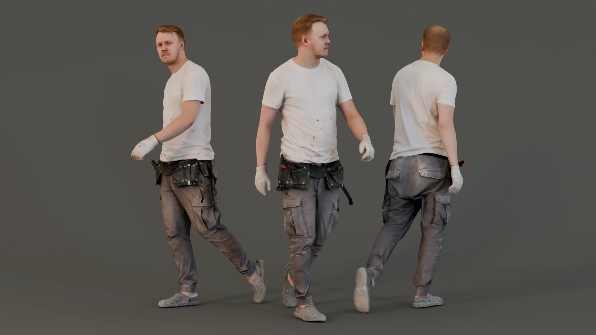 Worker in a White T-shirt Walking 3D Model .c4d .max .obj .3ds .fbx .stl .blend 
