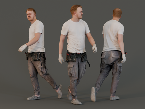 Worker in a White T-shirt Walking 3Dモデル