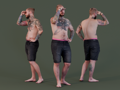 Vacationer man in shorts with tattoos 3Dモデル