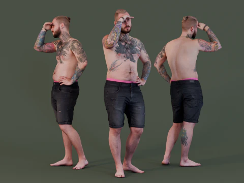 Homem veranista de shorts com tatuagens Modelo 3D