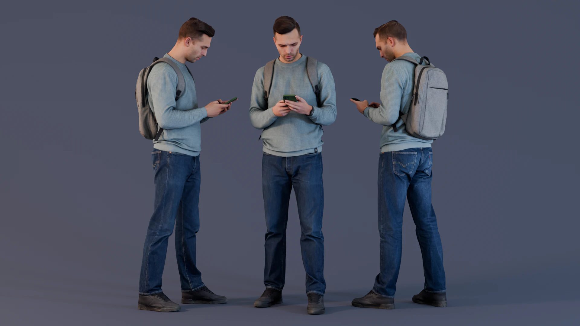 Lost in Location - Young Man Checking Phone for Directions 3D Model .c4d .max .obj .3ds .fbx .stl .blend