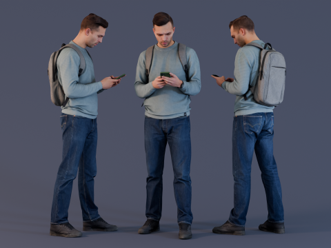 Lost in Location - Young Man Checking Phone for Directions 3Dモデル