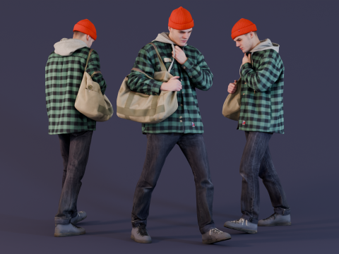 Walking Urban Explorer in Fire Red Beanie 3D Model