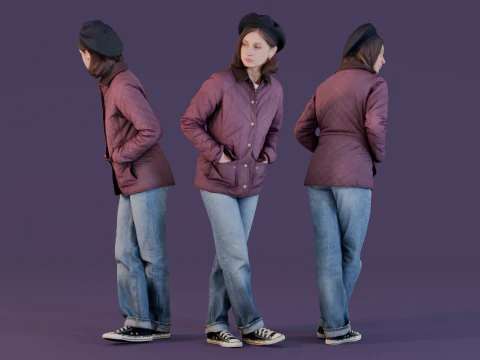 Street Sentinel - Femme &eacute;l&eacute;gante en veste matelass&eacute;e et b&eacute;ret Modèle 3D